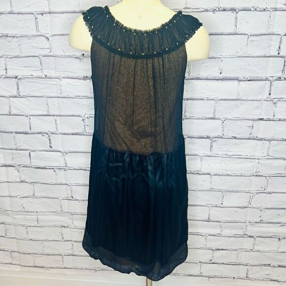 BCBGMAXAZRIA Womens Black Gold Silk Halter Balloon Sheer Mini Dress Size 0 - Picture 5 of 9